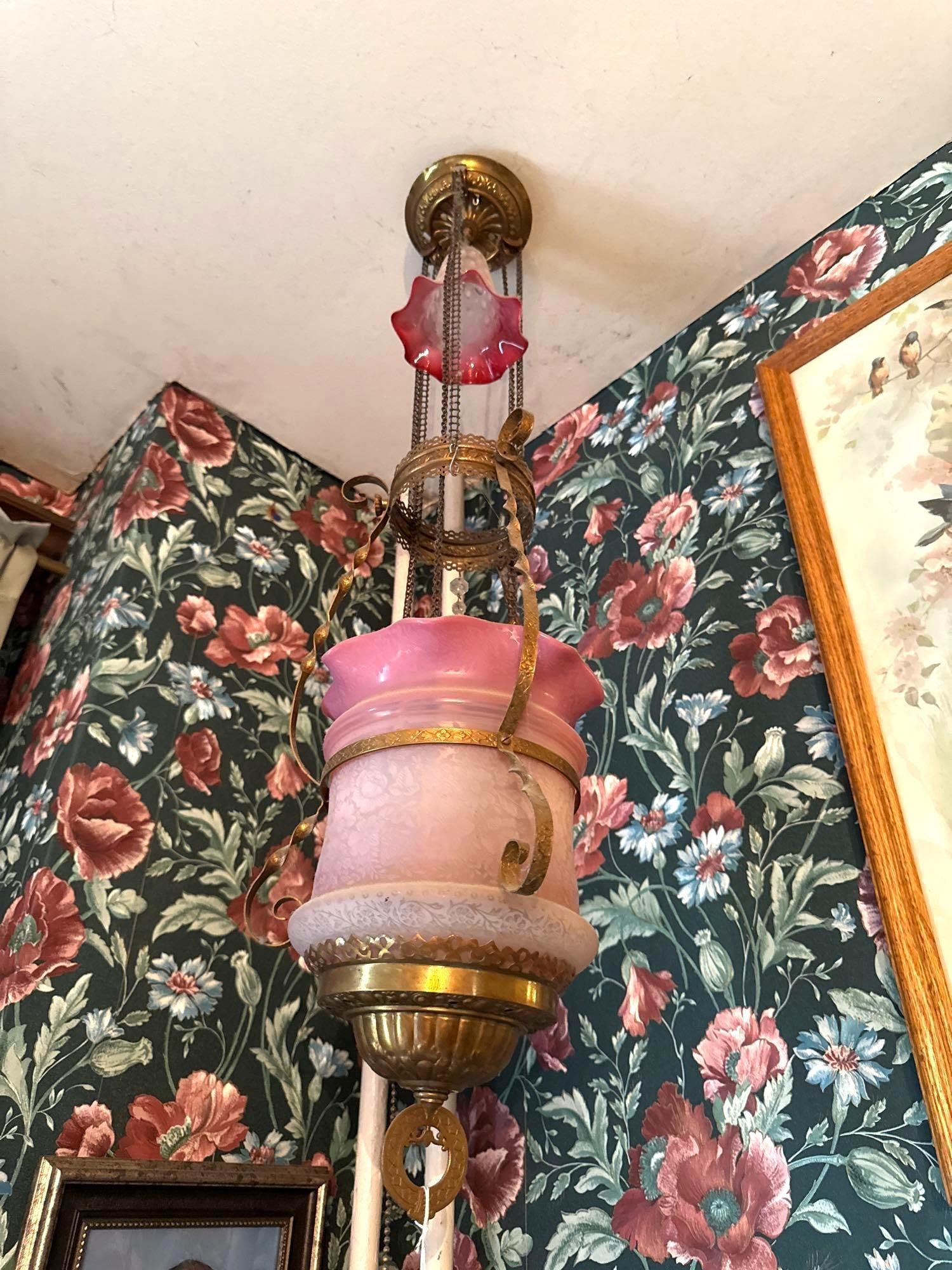 Victorian pull down hall lamp cranberry (1 of 4)