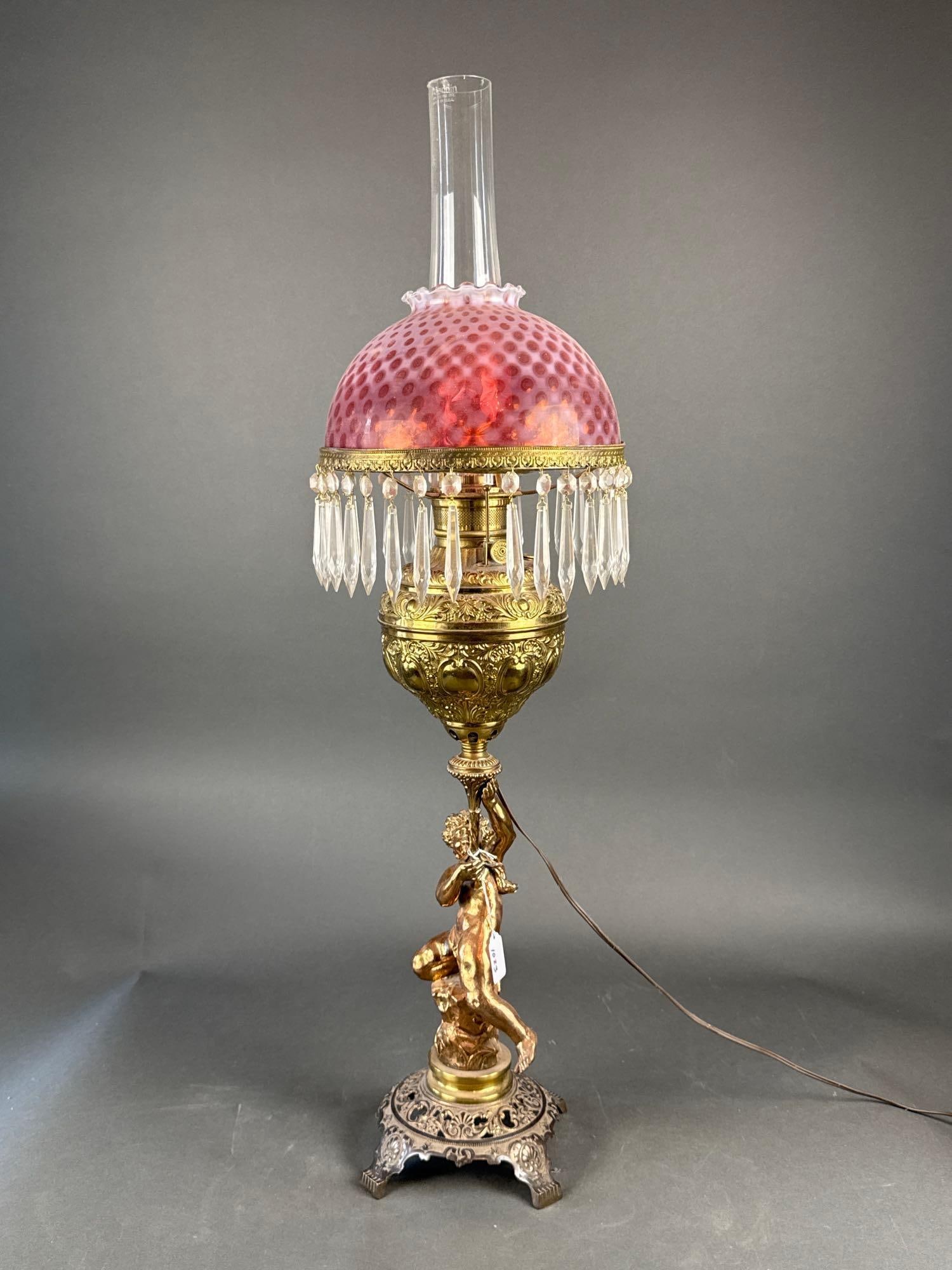 Victorian cherub table lamp cranberry (1 of 5)