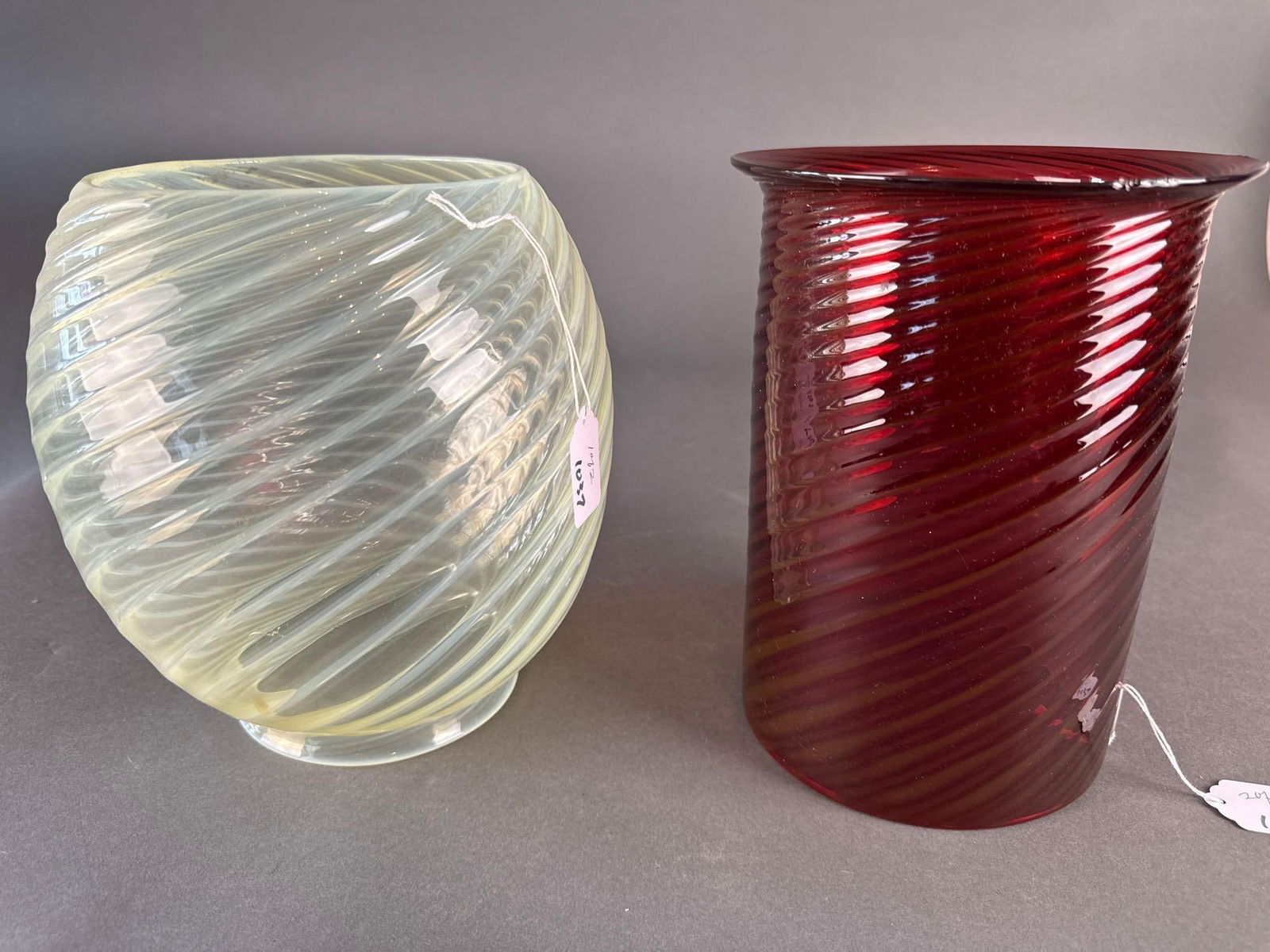 2 large petticoat lamp shades 1 pidgeon blood, 1 blue/green opal swirl (1 of 3)