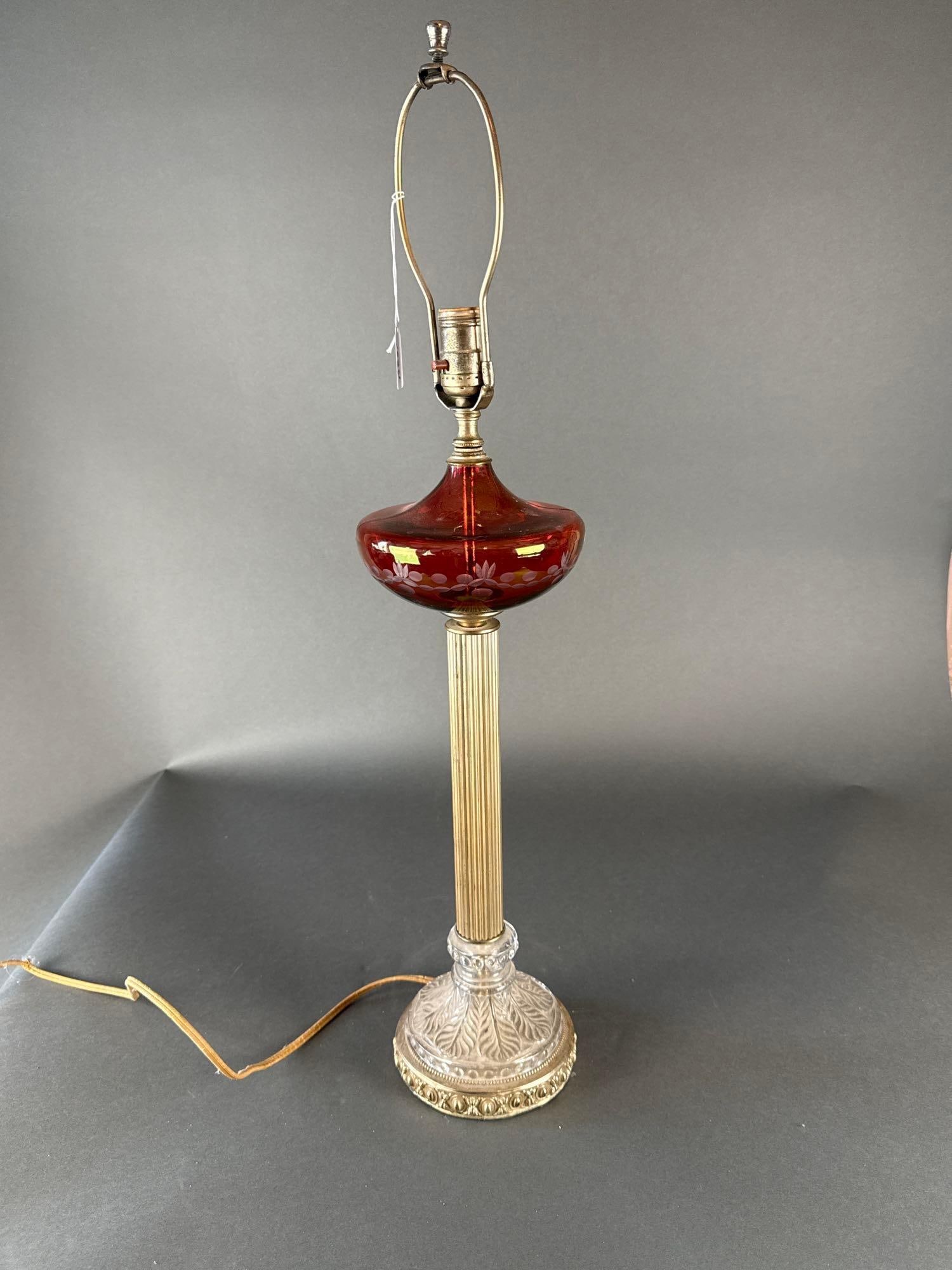 Tall red cut to clear Bohemian glass table lamp (1 of 1)