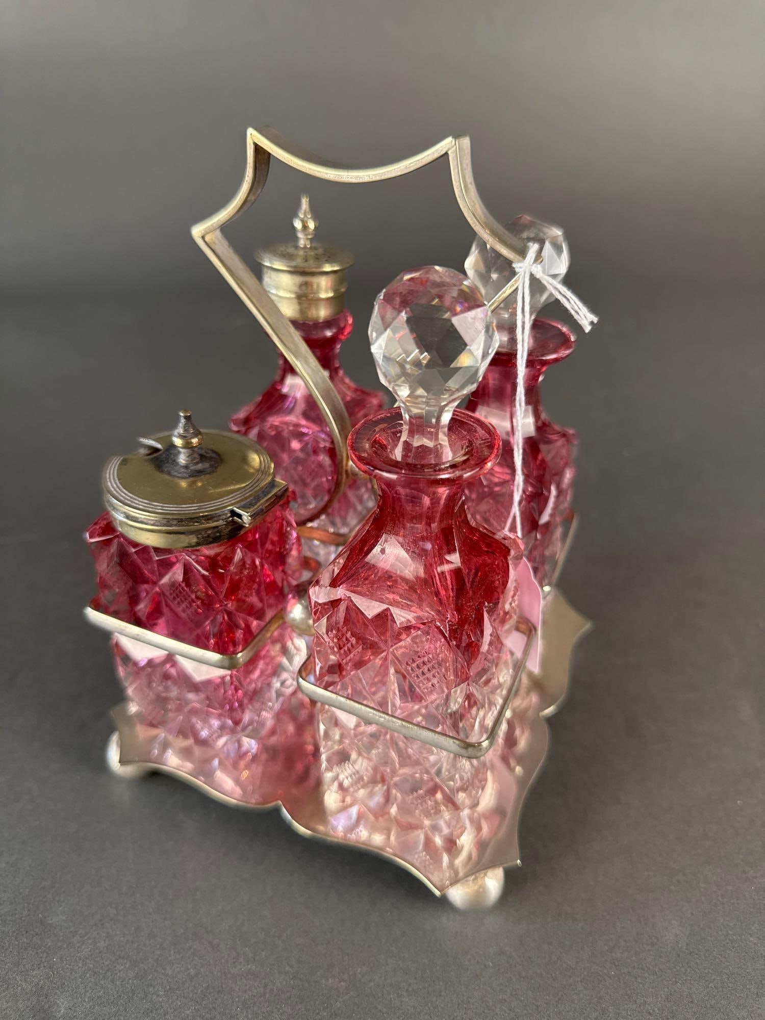 Rubina cranberry cut to clear condiment set (1 of 4)