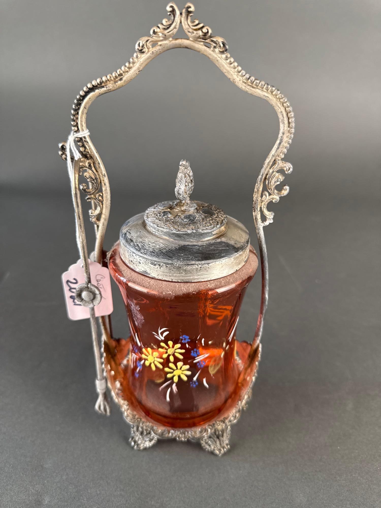 Cranberry pickle castor , pewter holder (1 of 3)