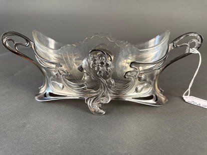 Wurttembergische Metallwarenfabrik Art Nouveau silver frame with cut glass insert Centerpiece: 12" long Low Estimate: 75.00 High Estimate: 350.00