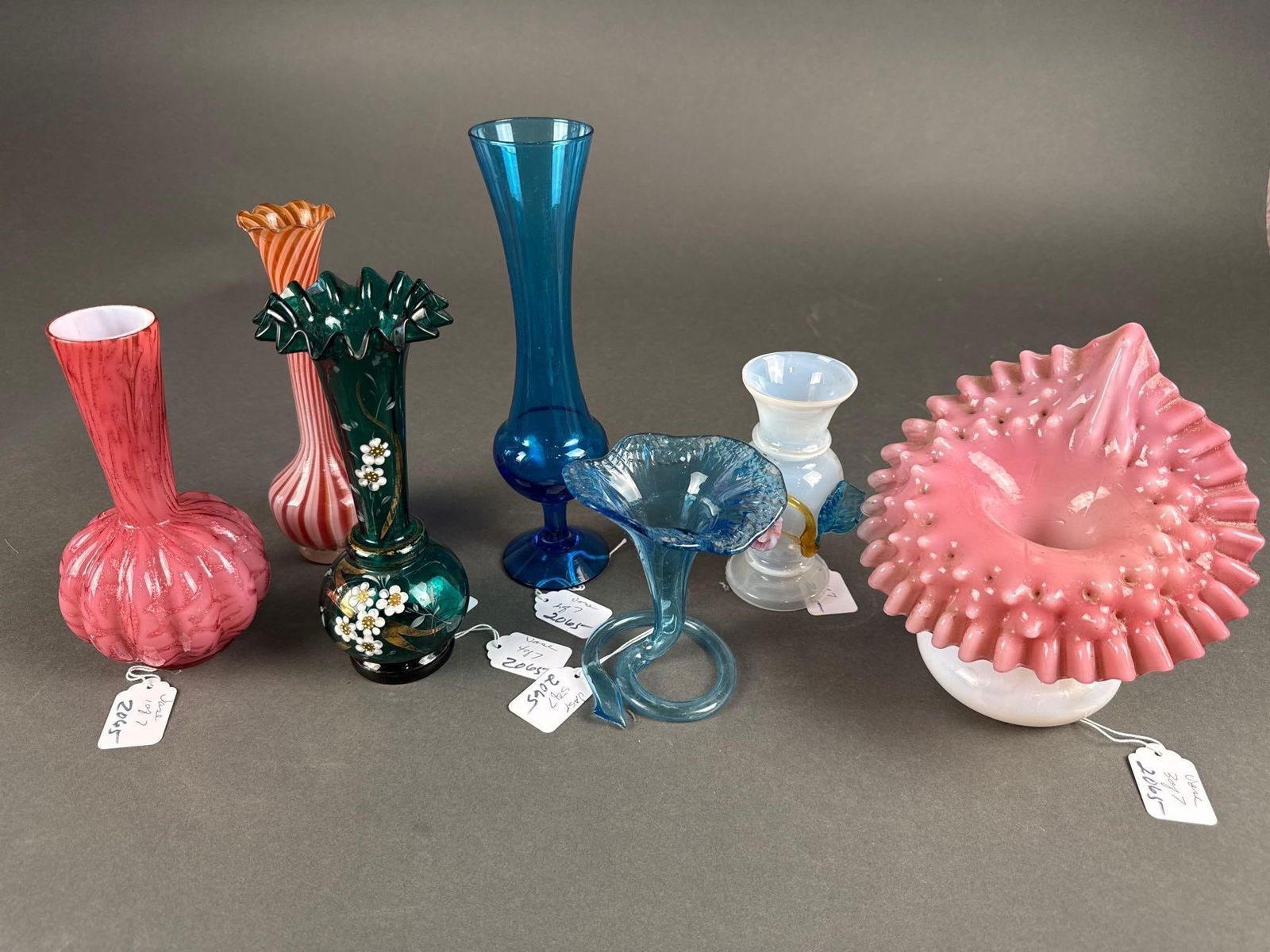 7 Victorian bud vases including 2 jack in the pulpit (1 of 1)