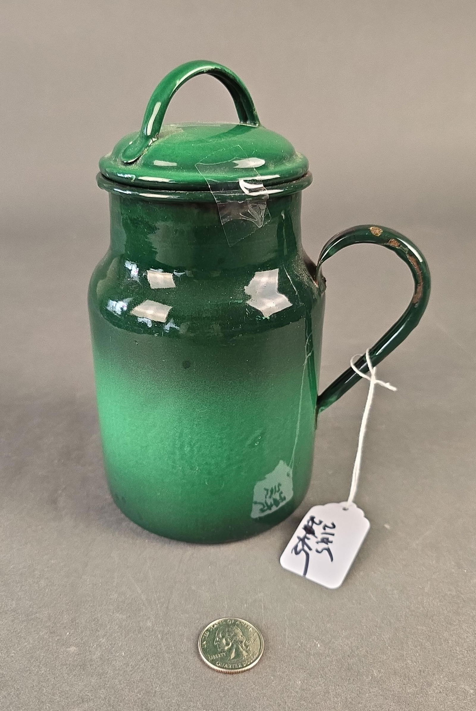 Green banded milk pitcher with lid (1 of 2)