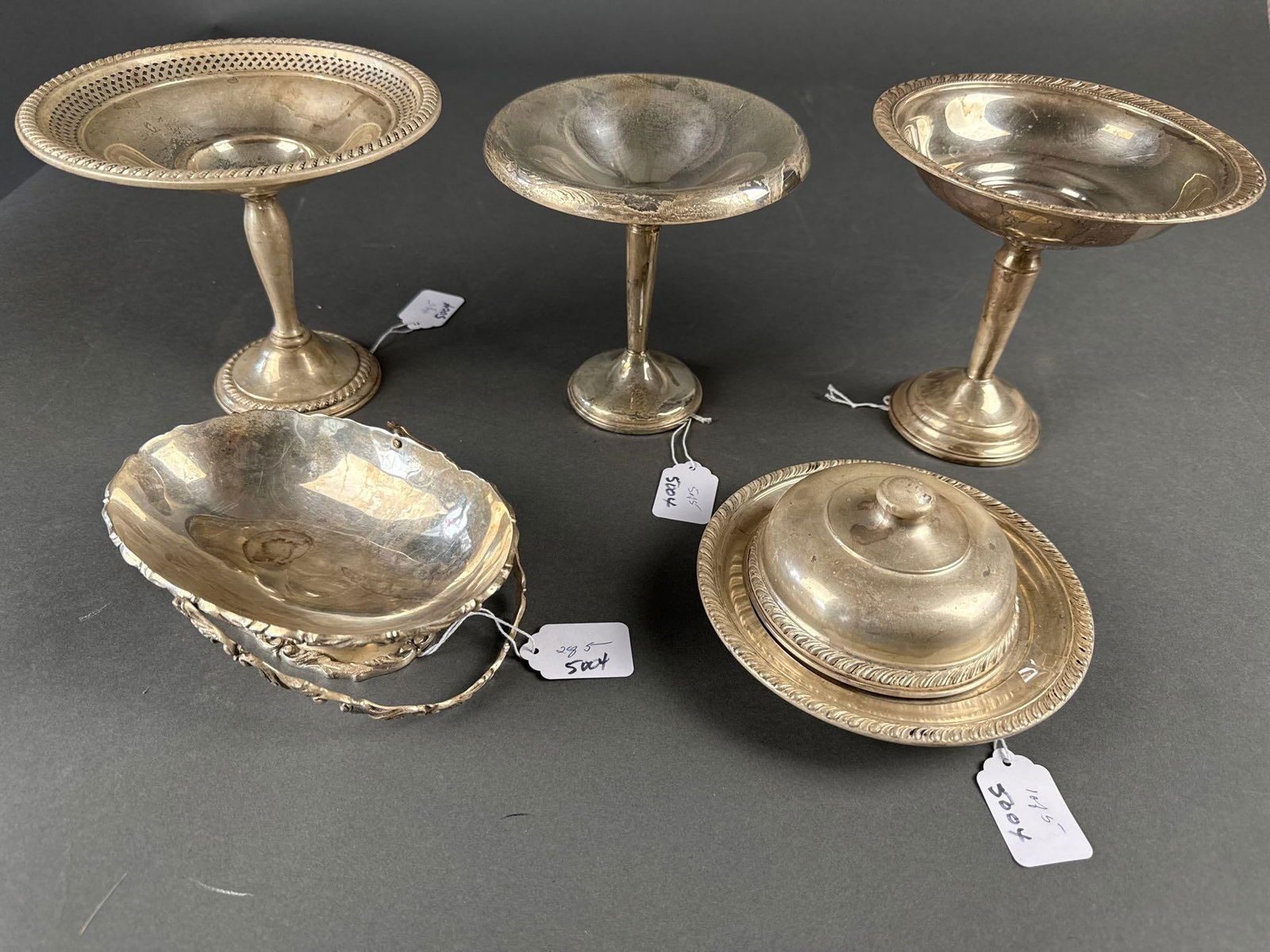 Sterling Silver,4 candy dishes, 1 butter dish (1 of 1)