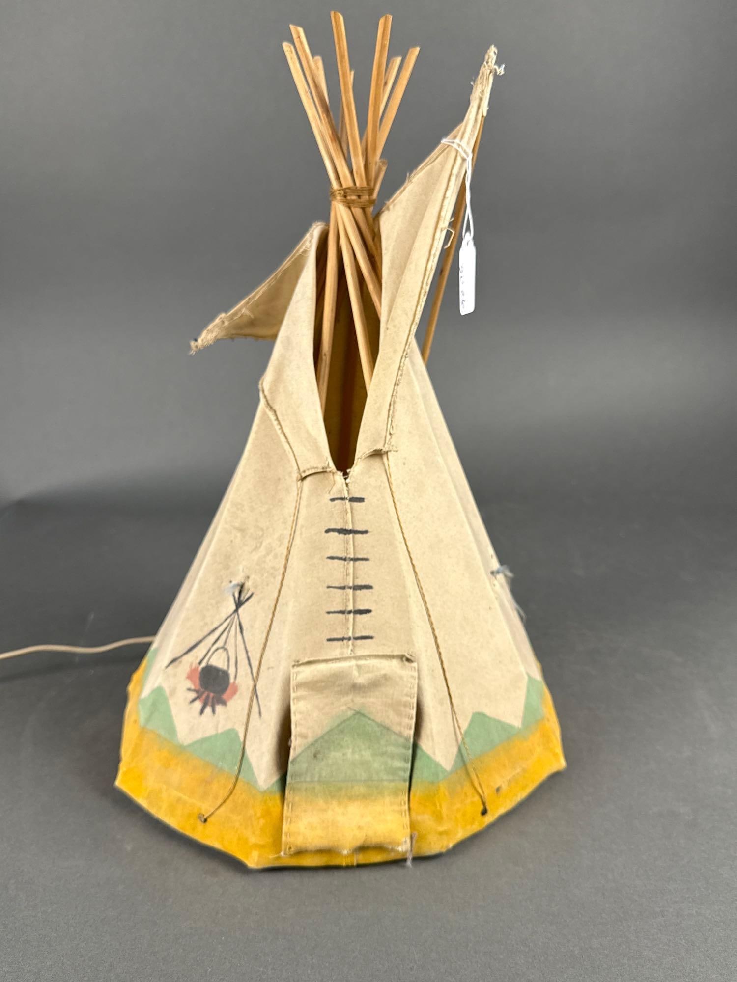 tipi light: 18" tall. Needs a flap pole Low Estimate: 15.00 High Estimate: 30.00
