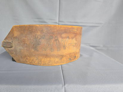 Kidney belt for stage coach driver, Felix Warren: belonged to early Lewiston stage coach driver Felix a. Warren. purchased from his family 35 years ago. his initials FAW. Low Estimate: 10.00High Estimate: 30.00
