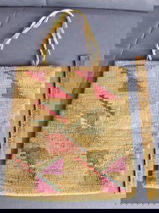 Native American corn husk hand bag: 10" x 11", not In the best shape, some moth damage to wool 