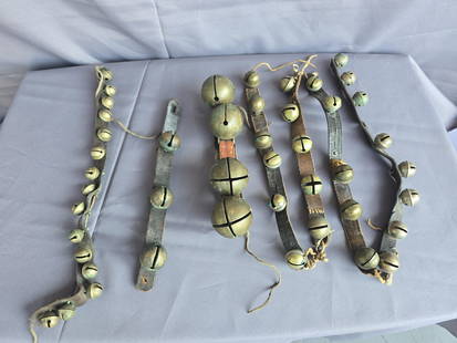 Antique brass ankle bells: old brass sleigh bells made into ankle dance bells. and some side drop bells 