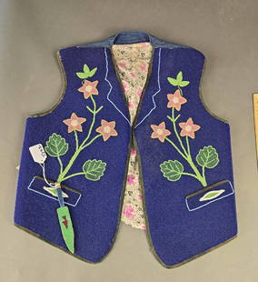 Native American fully beaded mans vest: panels 16" x 20" small mans Low Estimate: 200.00High Estimate: 400.00