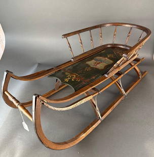 1860-70s childs painted wooden sled: 36" long. Low Estimate: 150.00High Estimate: 300.00
