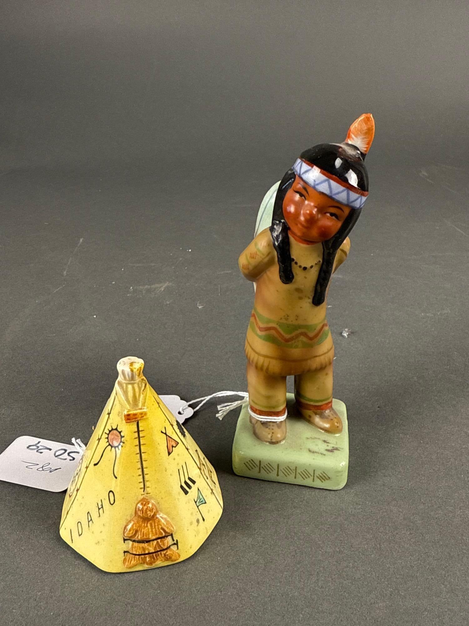 Native woman with baby figurine 1930s and Idaho tipi souvenir: japan 5" Low Estimate: 5.00 High Estimate: 15.00