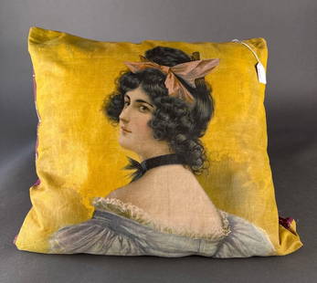 Victorian pillow with Gibson girl print: 21"  Low Estimate: 15.00 High Estimate: 30.00
