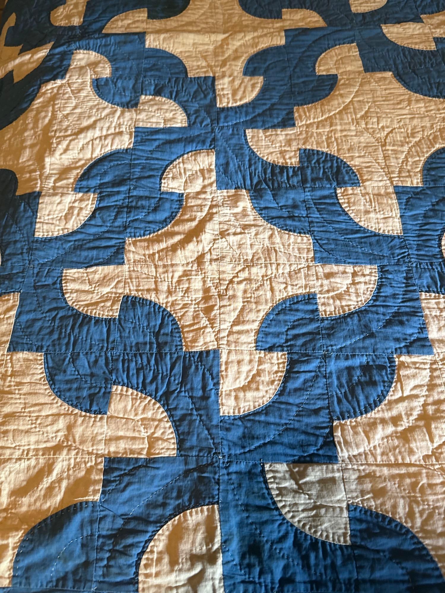 Blue and white quilt made by Mrs Cooper (1 of 2)
