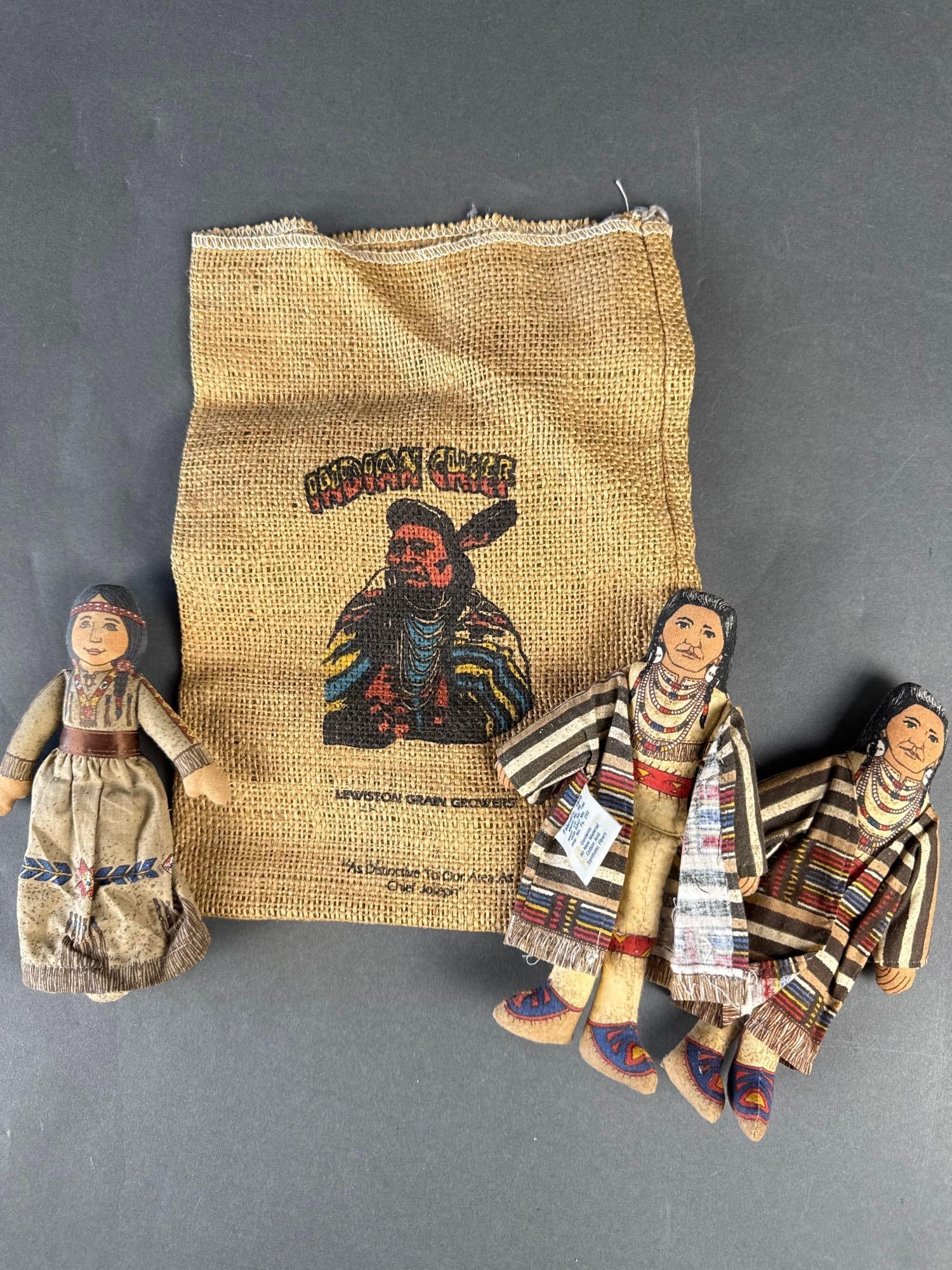 Mini gunny sack with Chief Joseph, (2) Chief Joseph dolls and a Mrs. Chief Joe (1 of 4)
