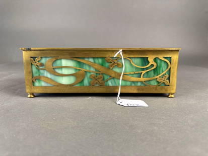 brass and stained glass planter: 10" long  Low Estimate: 5.00 High Estimate: 20.00