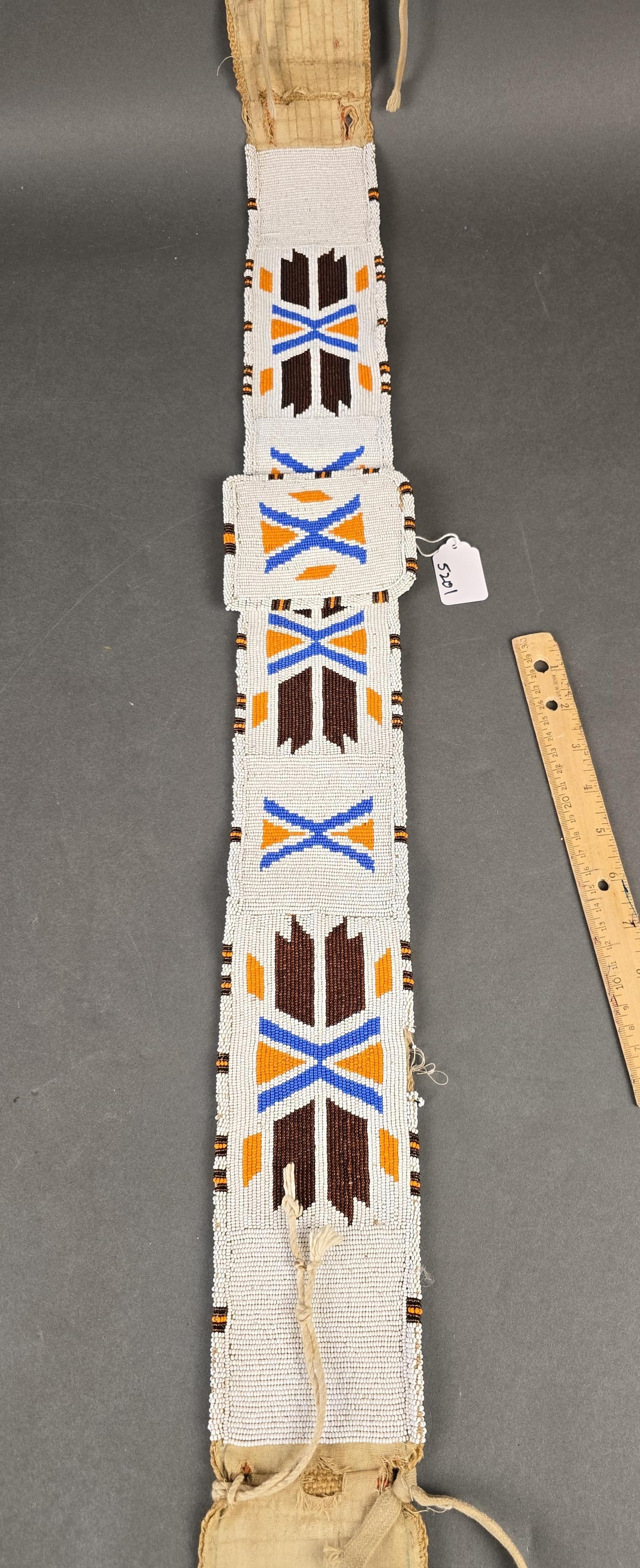 Beaded Native American belt and flap, white (1 of 3)