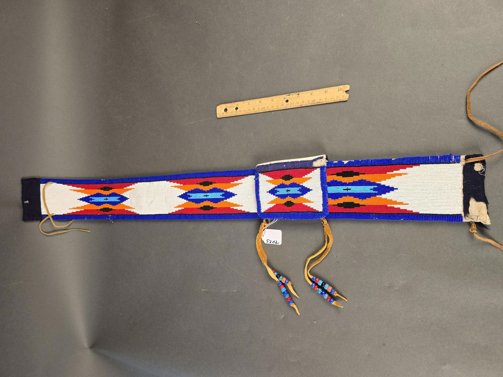 Beaded Native American belt and flap, blue (1 of 2)