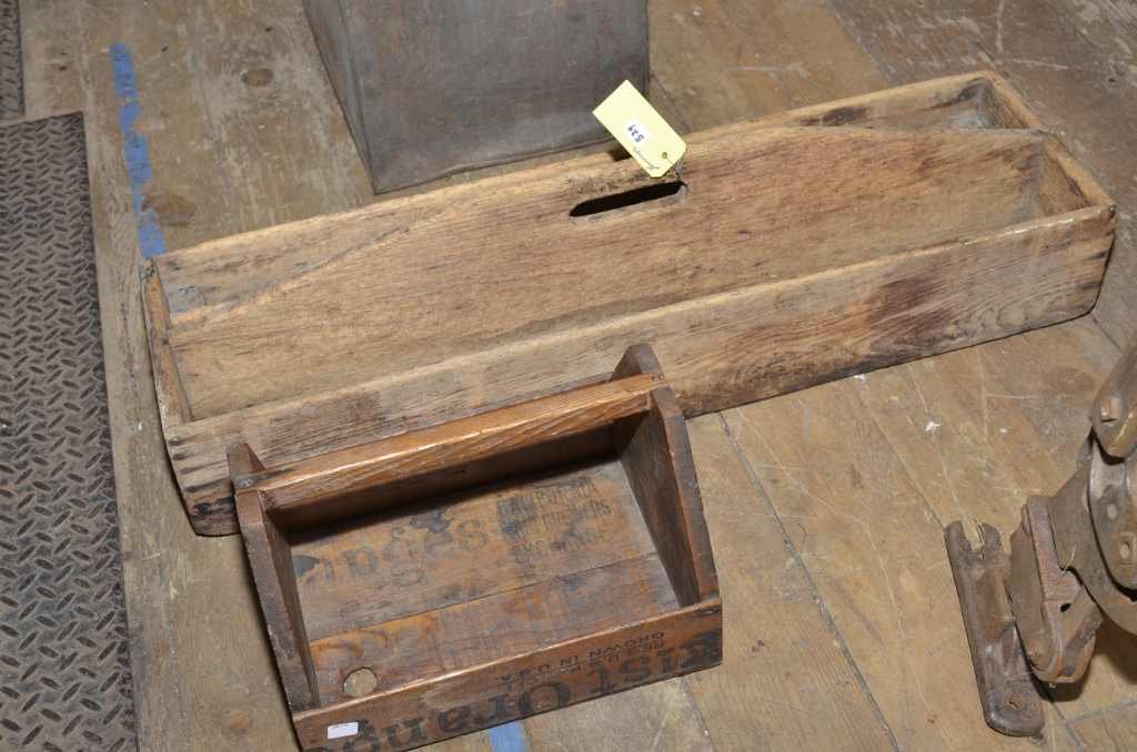 (2) WOODEN BOXES INCLUDING ONE WOODEN TOOL BOX: (2) WOODEN BOXES INCLUDING ONE WOODEN TOOL BOX