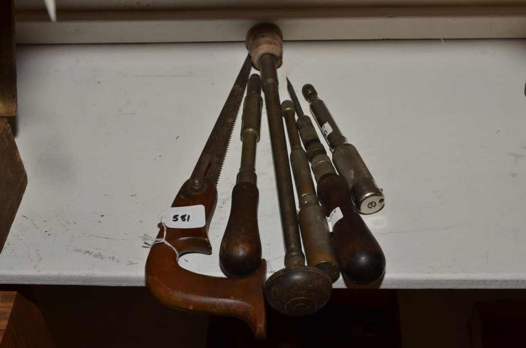 (6) ZENITH COMPASS SAW W/ 10 1/2" BLADE & 5 MISCELLANEO: (6) ZENITH COMPASS SAW W/ 10 1/2" BLADE & 5 MISCELLANEOUS SCREWDRIVERS INCLUDING TWO MARKED GOODDELL-PRATT CO., ONE MARKED GOODDELL BROTHERS CO. ,& TWO YANKEE SCREWDRIVERS