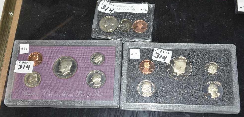 1983 5 COIN U.S. COIN PROOF SET, 1988 5 COIN U.S. COIN: 1983 5 COIN U.S. COIN PROOF SET, 1988 5 COIN U.S. COIN PROOF SET, 3 PACK OF U.S. PROOF COINS, 1973-S QUARTER, 2002-S DIME, 1980-S PENNY.