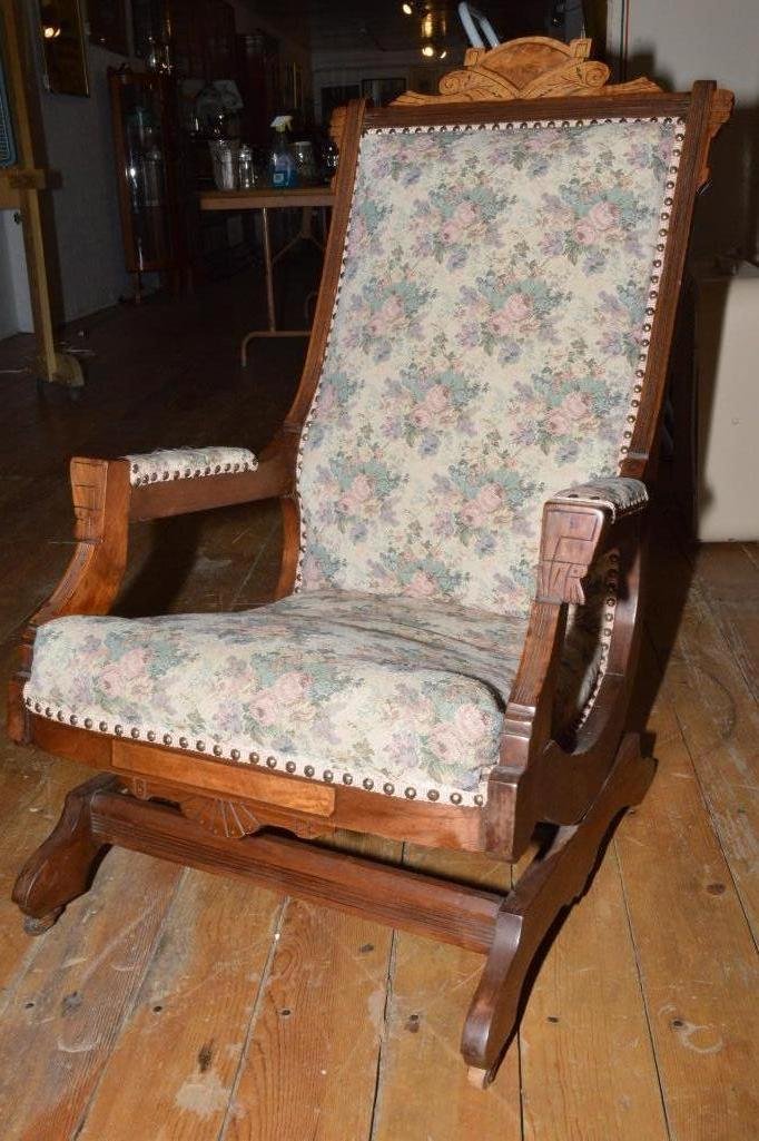 Eastlake Walnut Platform Rocker Rocking Chair: castors on front legs