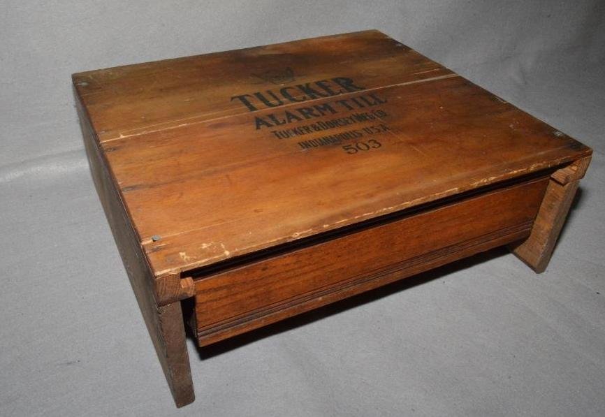 Tucker & Dorsey Co Wooden Under Counter Alarm Till #503: 19" x 16-1/2" x 7"