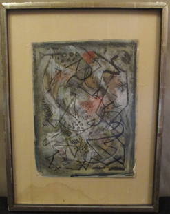 Attributed to Ary Stillman (1891 - 1967) New York, Abstract Watercolor on Paper: Float mounted under glass. Overall good condition, some water staining to mat and corner edge wear. Signed lower right. Please note the absence of a condition report does not imply that there are no c