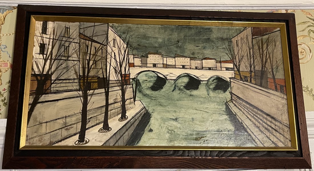 Charles Levier (1920 - 2003) American, Oil on Canvas River Cityscape with Bridge (1 of 4)