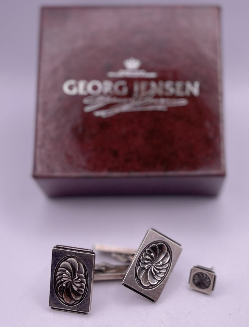 Georg Jensen Sterling Silver Cufflinks and Tie Tack in Box (1 of 2)