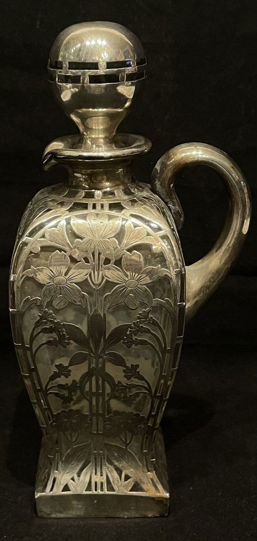 Art Nouveau Sterling Silver Overlay Decanter (1 of 5)
