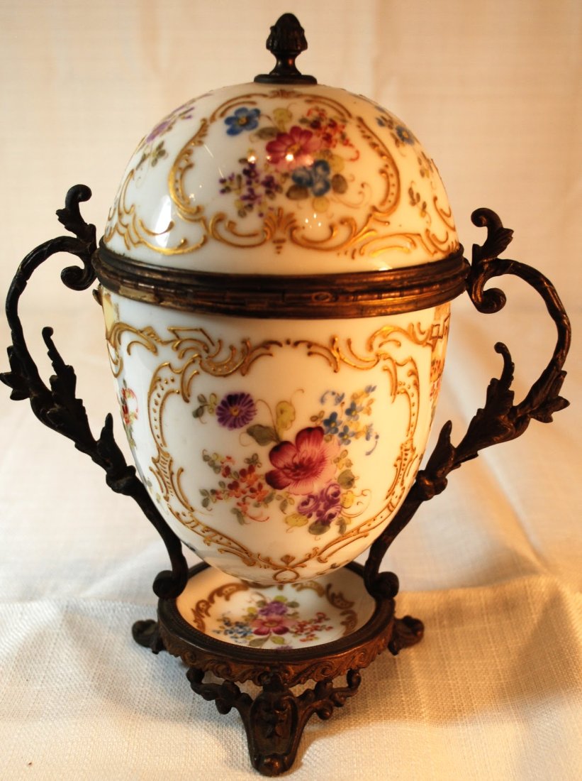 Antique Sevres Style Ormolu Mounted Egg Goblet: No chips or cracks. No marks apparent. Please note the absence of a condition report does not imply that there are no condition issues with this lot. Please contact us for a detailed condition report.