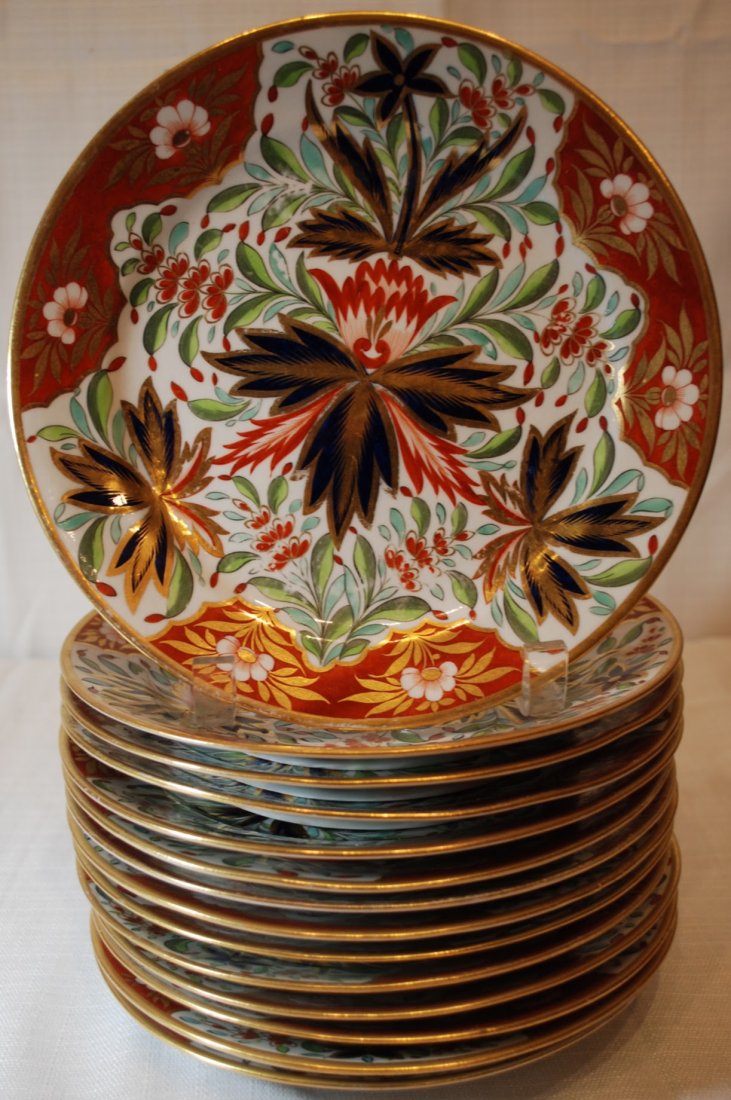 19C Set of 14 Hand Painted Imari Worcester Plates JE Caldwell (1 of 3)
