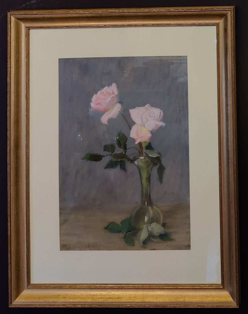 Mabel Bacon Plimpton English (1861 - 1944) Rhode Island and Connecticut, Floral Roses in Vase Pastel (1 of 3)