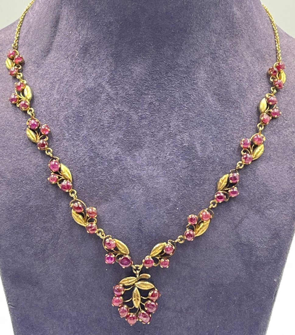 22k Yellow Gold & Genuine Cabochon Ruby Necklace (1 of 4)