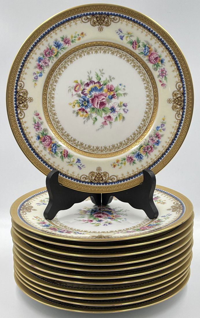 Set of 12 Limoges France Hand Painted Dinner Plates (1 of 3)