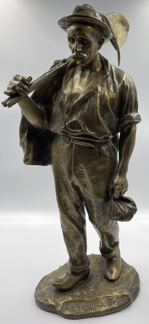 J.M. Picciole Bronze Sculpture of Man with Shovel Titled Retour au Foyer (1 of 7)