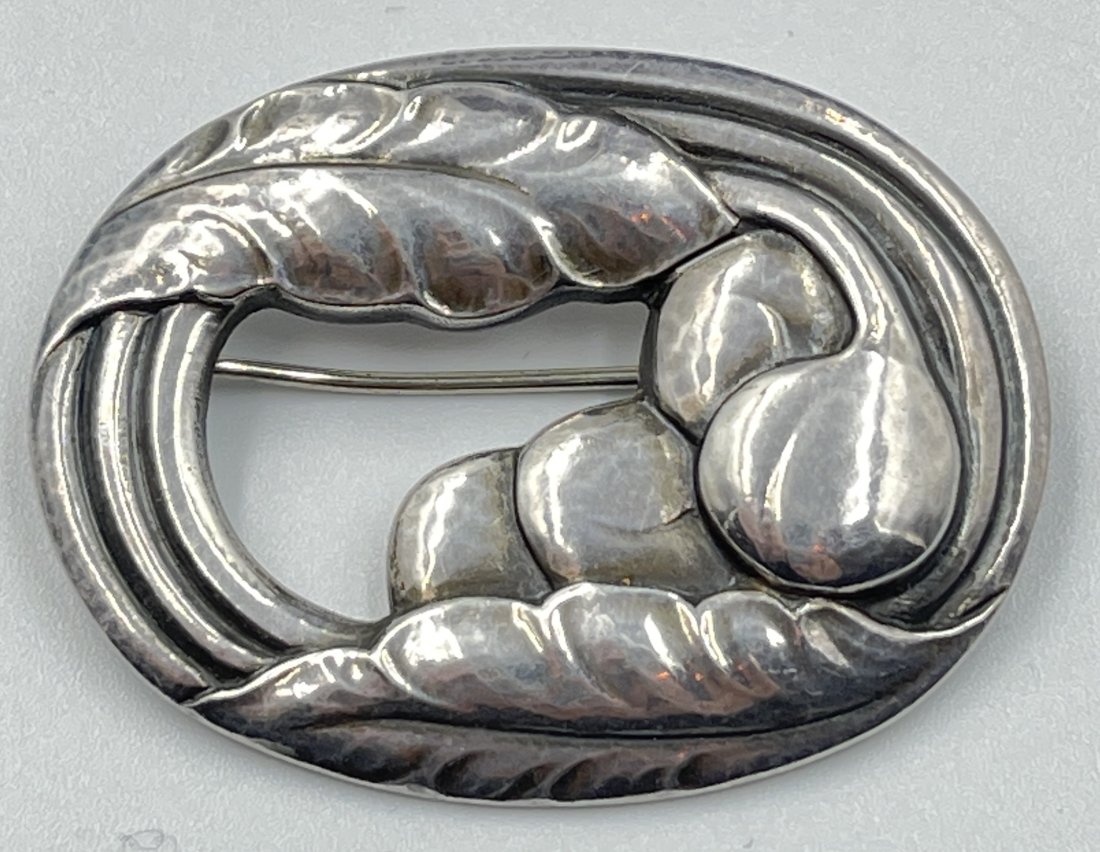 Georg Jensen Art Nouveau Sterling Silver Fruit Leaves Brooch (1 of 3)