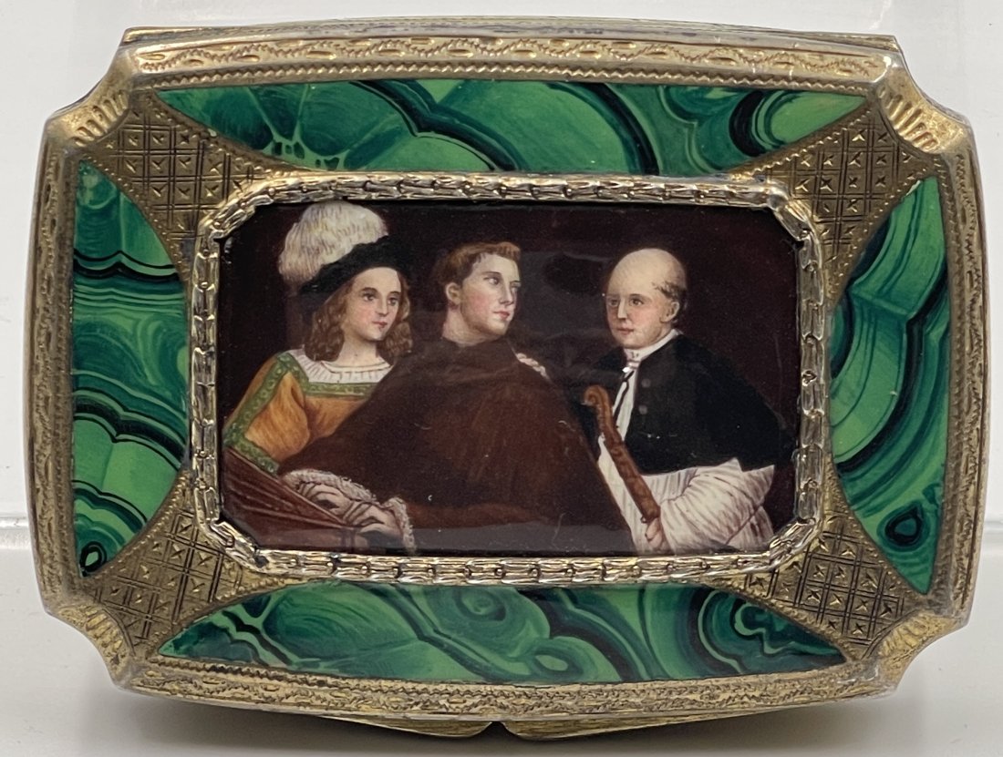 Vermeil Sterling Silver Trinket Box with Malachite Designed Enamel (1 of 4)