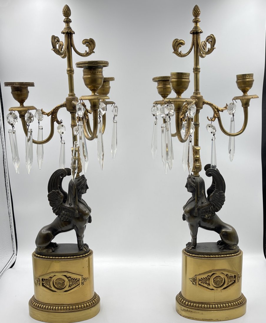 Pair of Neoclassical 2 Tone Bronze Winged Caryatid Candelabra (1 of 5)