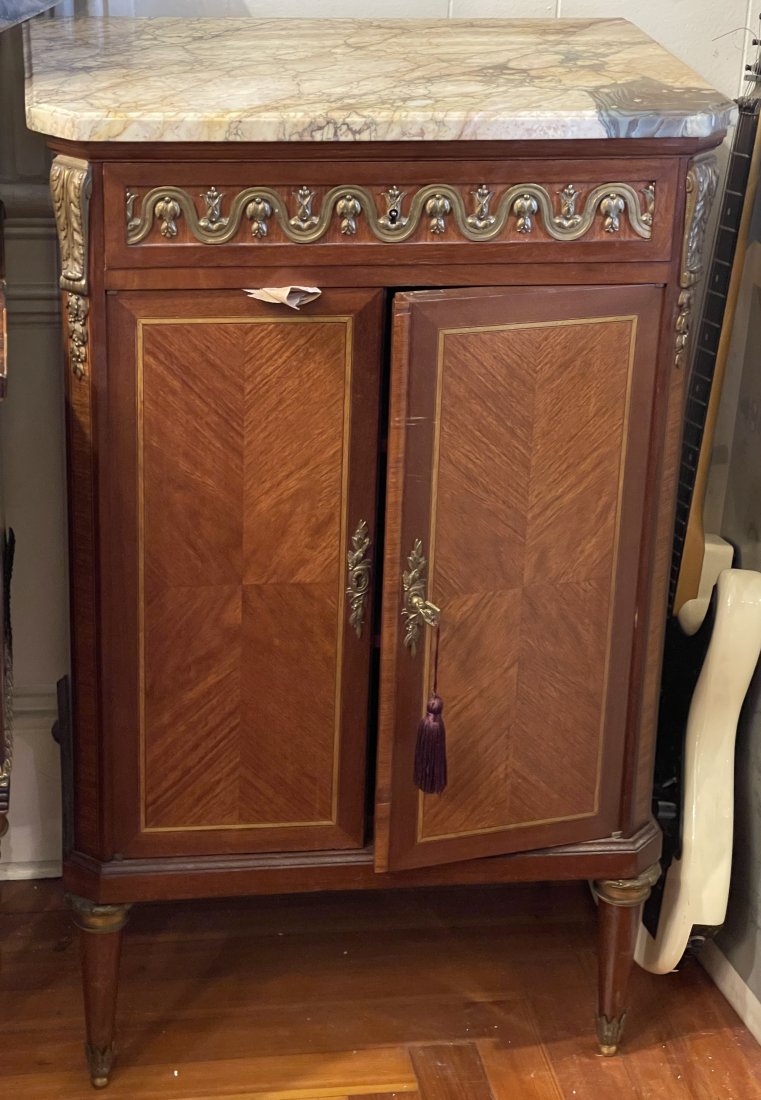 Pair of French Bronze Mounted Marble Top Commodes (1 of 3)