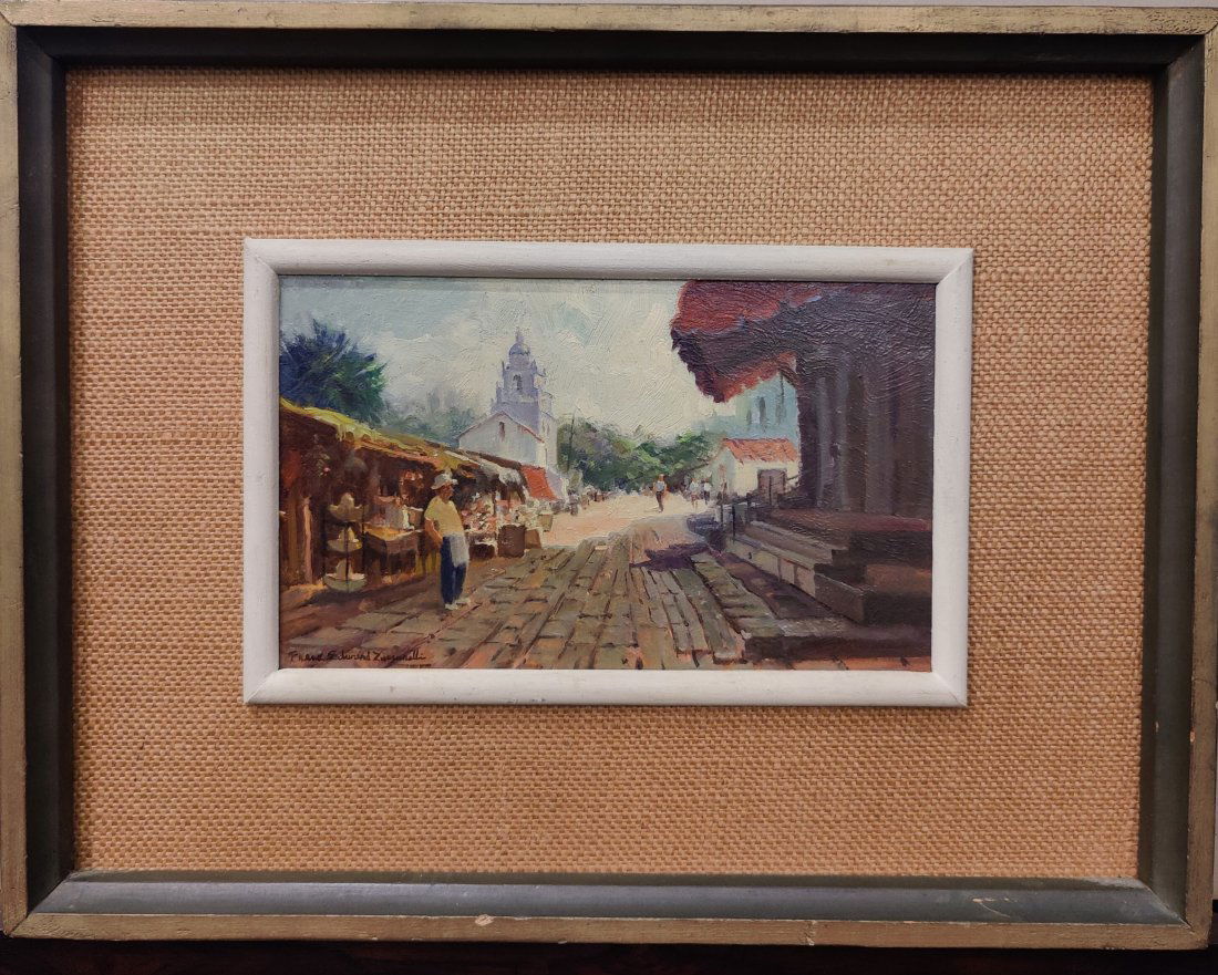 Frank Zuccarelli California Mission Style Village Painting Auction