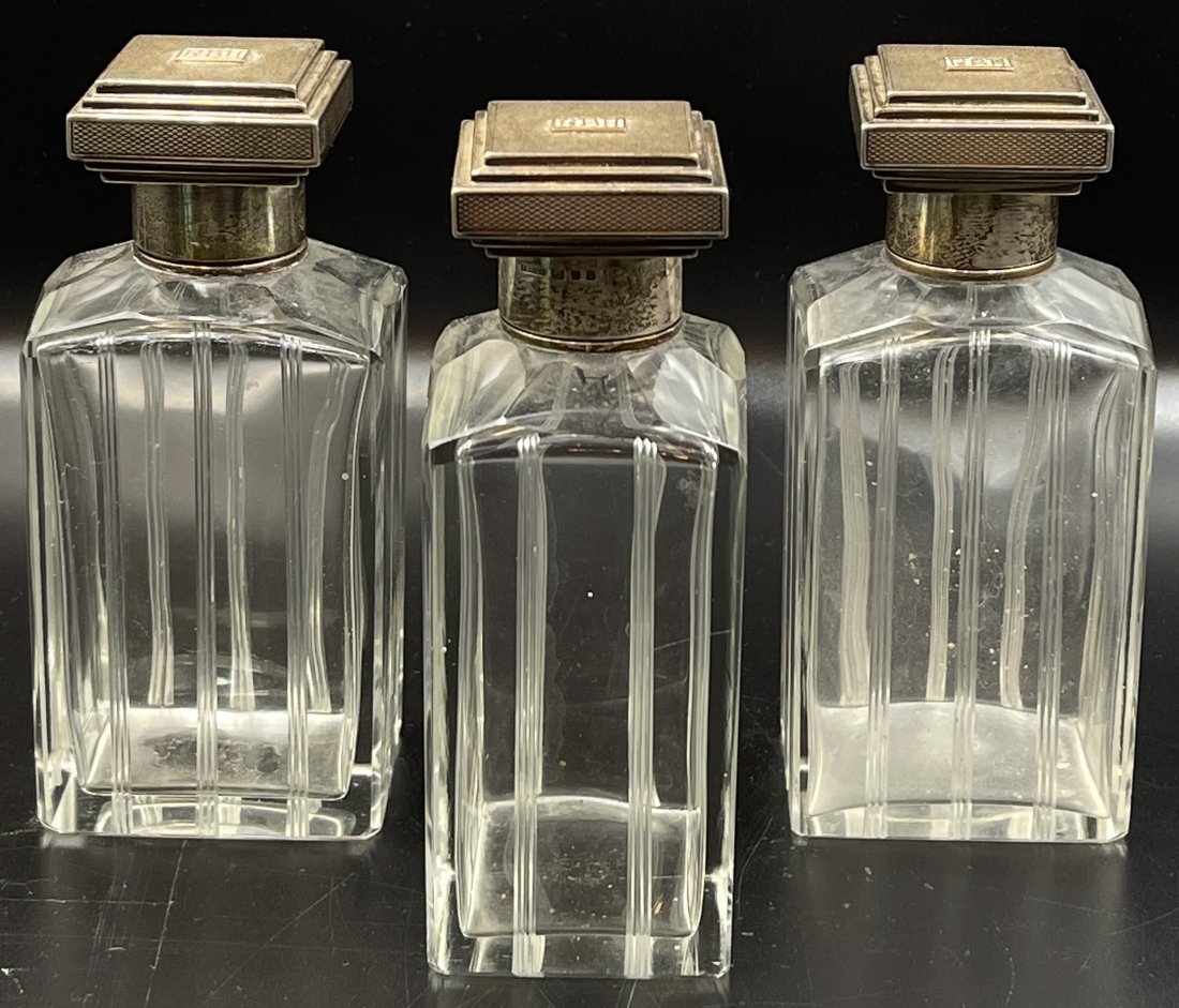 Lot of 3 Asprey London Crystal Scent Bottles with Silver & Gold Tops (1 of 4)