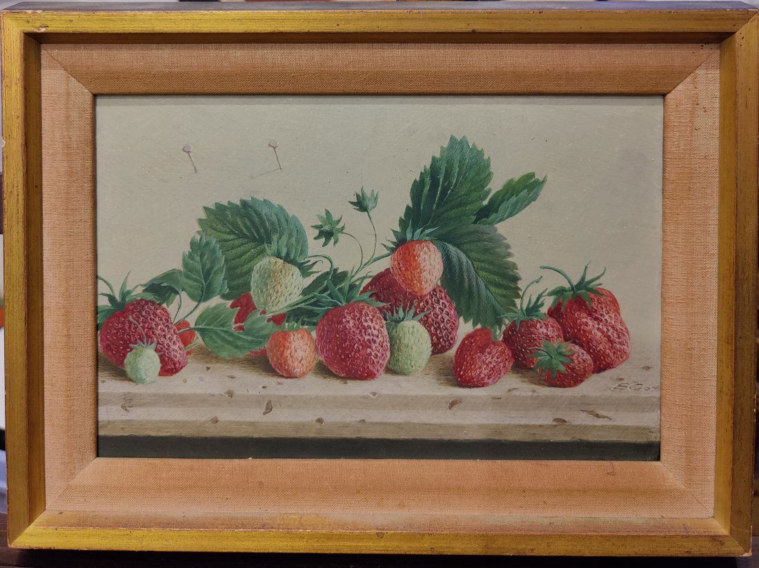 Wynn (Elwyn) Moody Chamberlain O/B Still Life Signed EC '64: Wynn (Elwyn) Moody Chamberlain (New York, India 1927 - 2014) Still Life O/B Painting of Strawberries. Signed EC '64 lower right. Good condition with toning from age. A great realistic image and framed