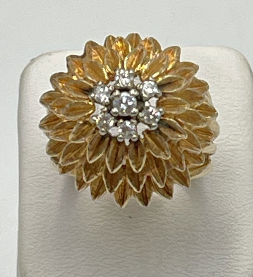 Mid Century 14k Stacked Diamond Cluster Cocktail Ring size 6.5 (1 of 4)