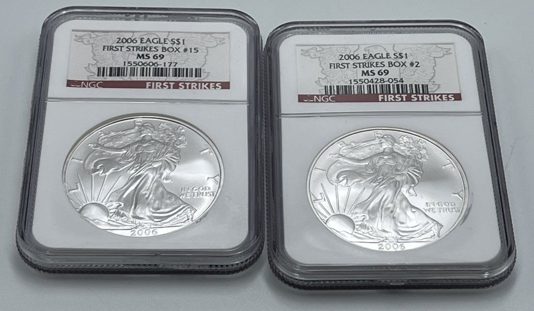 2 2006 Graded American Silver Eagles Coins (1 of 3)