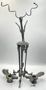Grand Tour Bronze Ancient Roman Double Oil Lamp: Overall good condition, missing chains on one oil lamp.