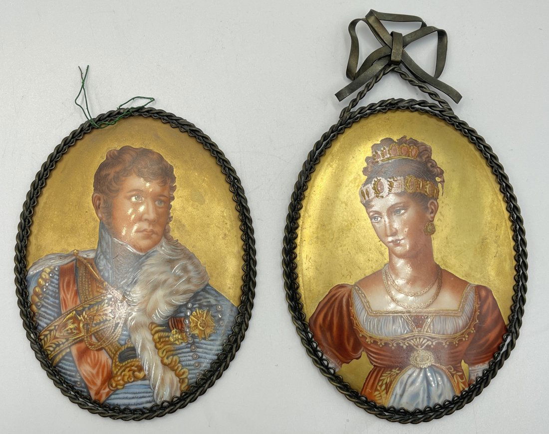 Pair of Porcelain Portrait Plaques in Silver Plate Frames (1 of 3)