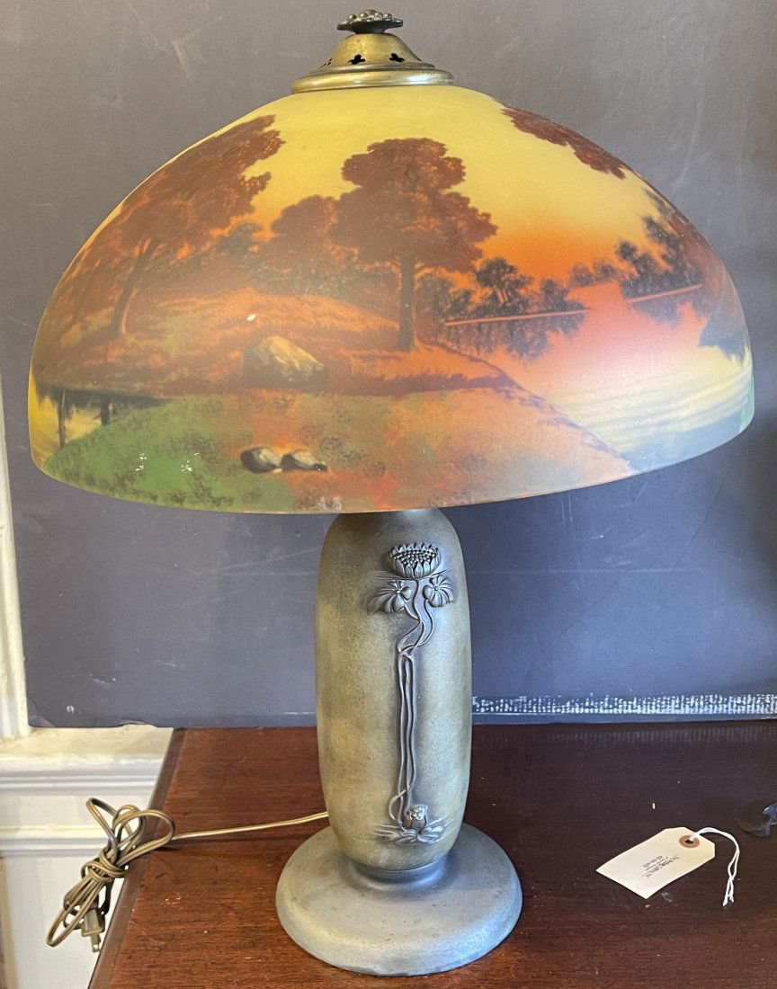 Signed Handel Reverse Painted Shade and Base (1 of 8)
